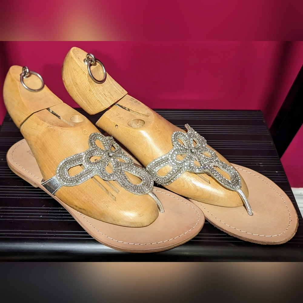 Matisse Escape Leather silver and gem Sandals, size 8